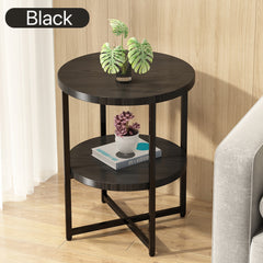 Small round side table,2 tiers farmhouse end table,set of 2accent tables for small spaces,night stands for bedrooms living room,coffee  tables with storage shelf,Black