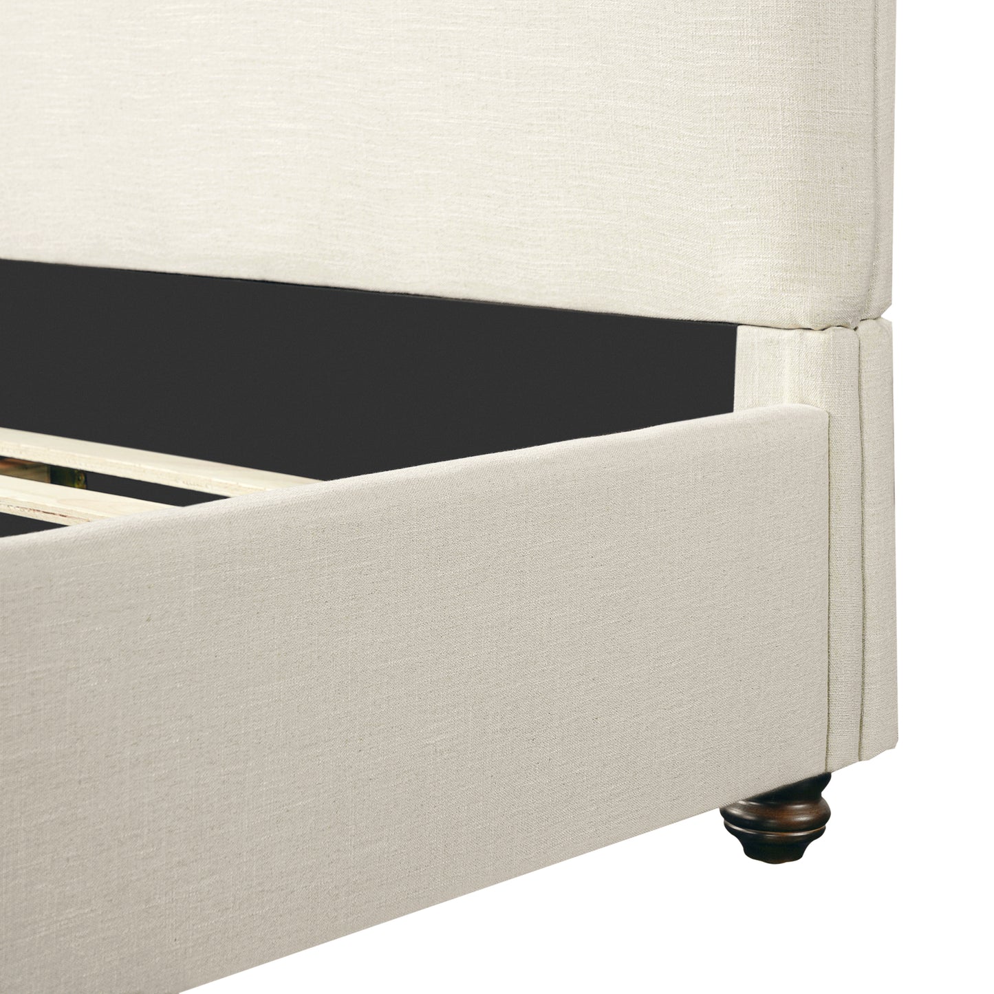 Queen Size Upholstered Bed Frame With Linen Fabric, Thick Headboard And Solid Wood Legs, Beige image 9