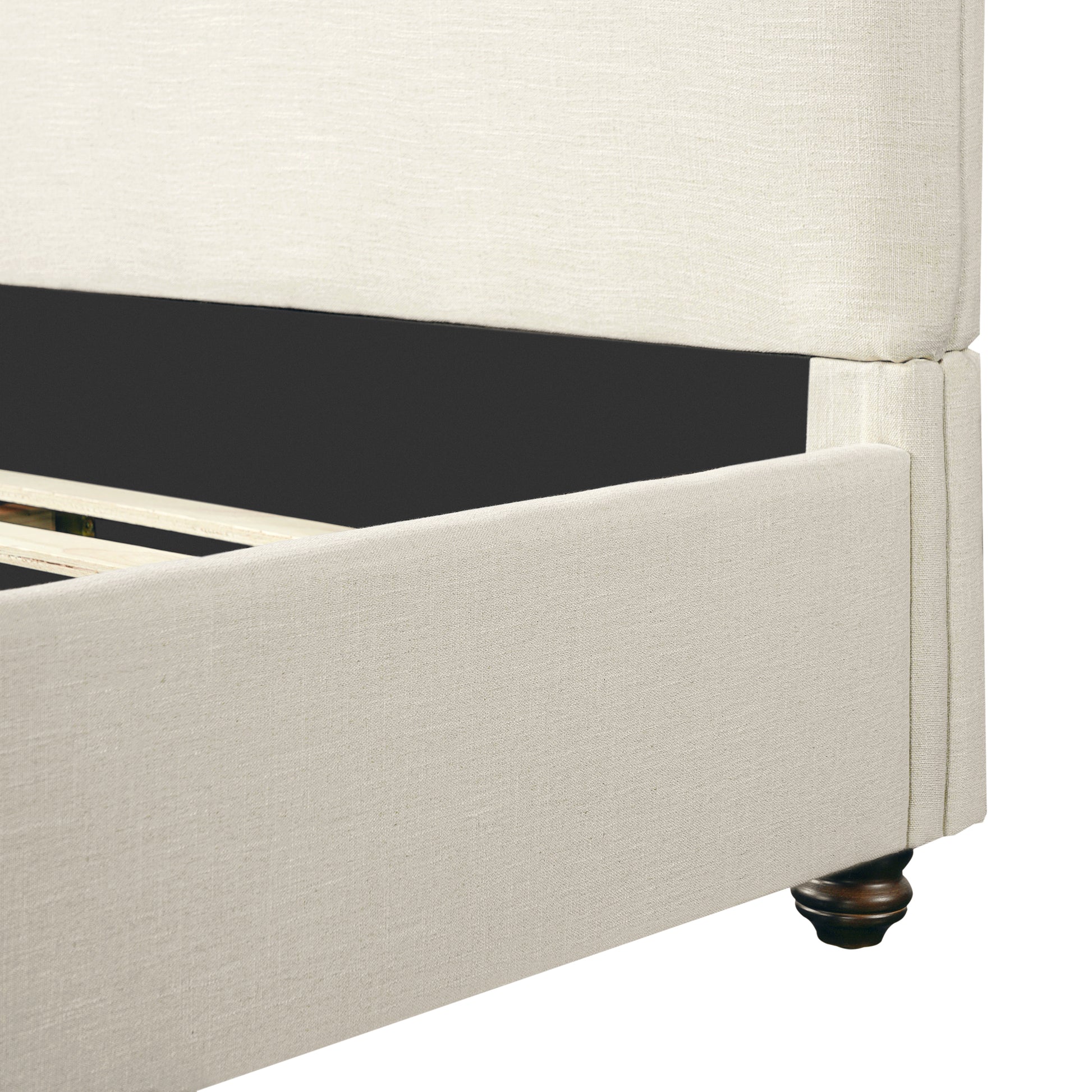 Queen Size Upholstered Bed Frame With Linen Fabric, Thick Headboard And Solid Wood Legs, Beige image 9