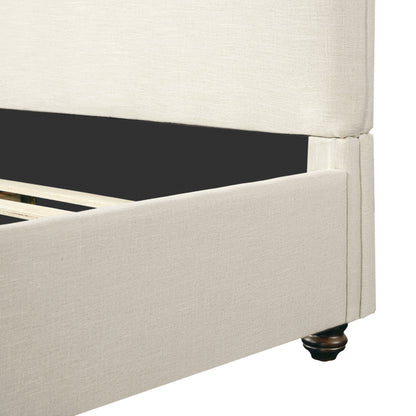 Queen Size Upholstered Bed Frame With Linen Fabric, Thick Headboard And Solid Wood Legs, Beige image 9