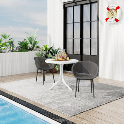 Summer - 2-Pack Warm Grey Modern Lounge Chairs – Indoor/Outdoor All-Weather PP Plastic with 36 Inch Indoor/Outdoor Modern White Round PP Table image 2