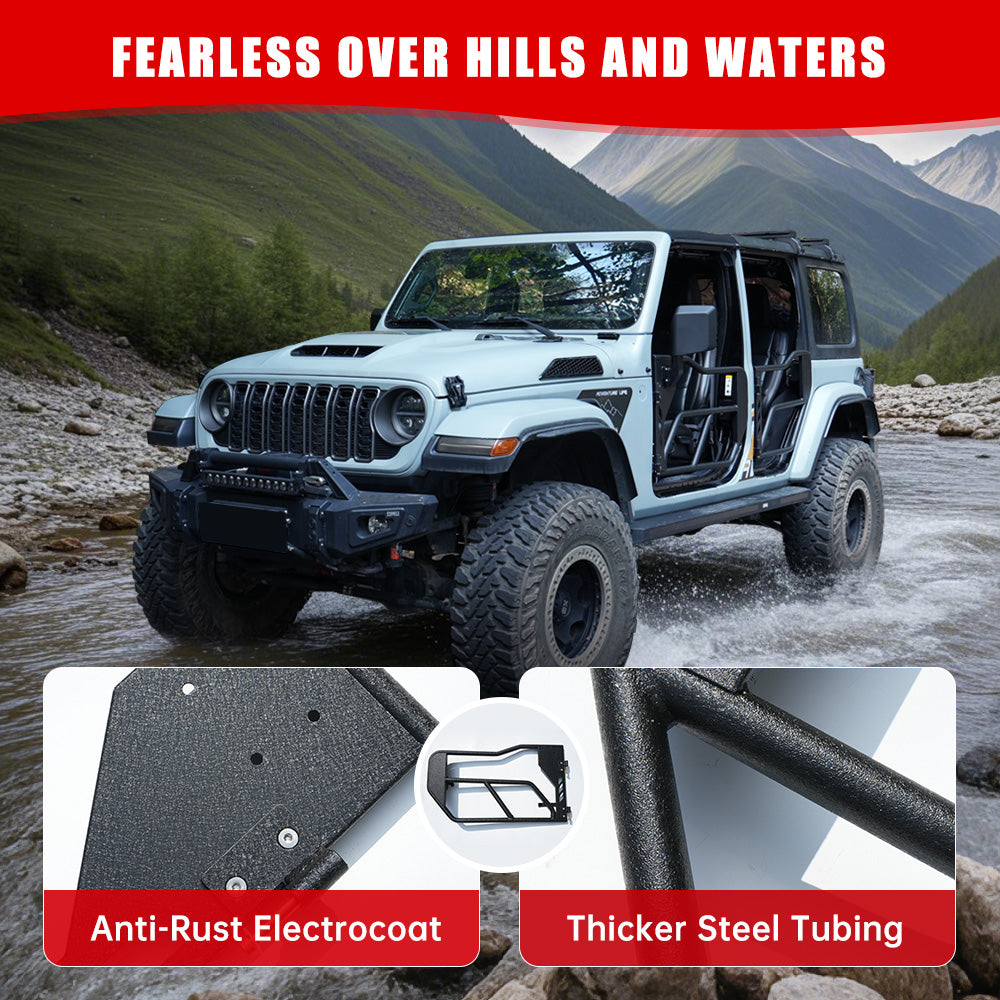 Tube Doors with Side View Mirror for 2018-2026 Jeep Wrangler JL JLU & Gladiator JT 4-Doors (Includes 4XE) 4-piece set Off Road Summer Trail Adventure image 7