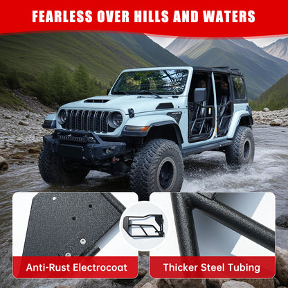 Tube Doors with Side View Mirror for 2018-2026 Jeep Wrangler JL JLU & Gladiator JT 4-Doors (Includes 4XE) 4-piece set Off Road Summer Trail Adventure image 7