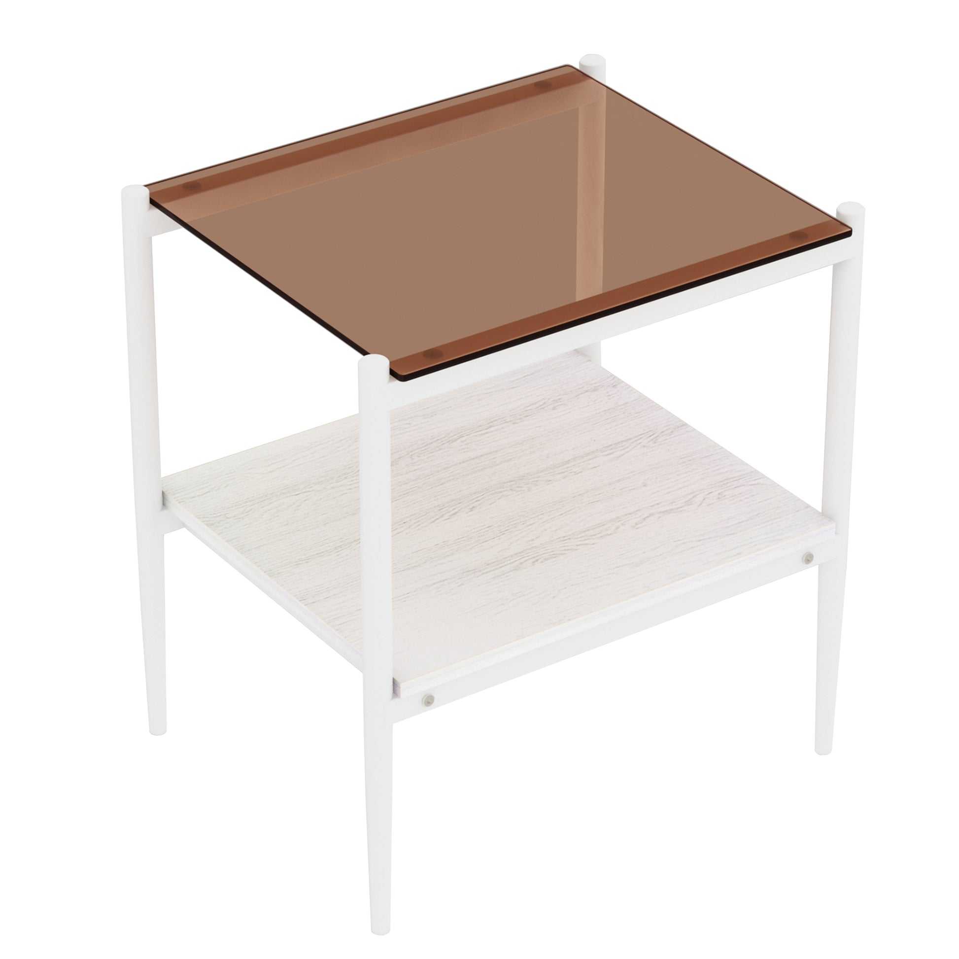 Set of 2 Rectangle End Table, Tempered Glass Tabletop with MDF layer, Modern Table for Living Room, Brown Glass image 7
