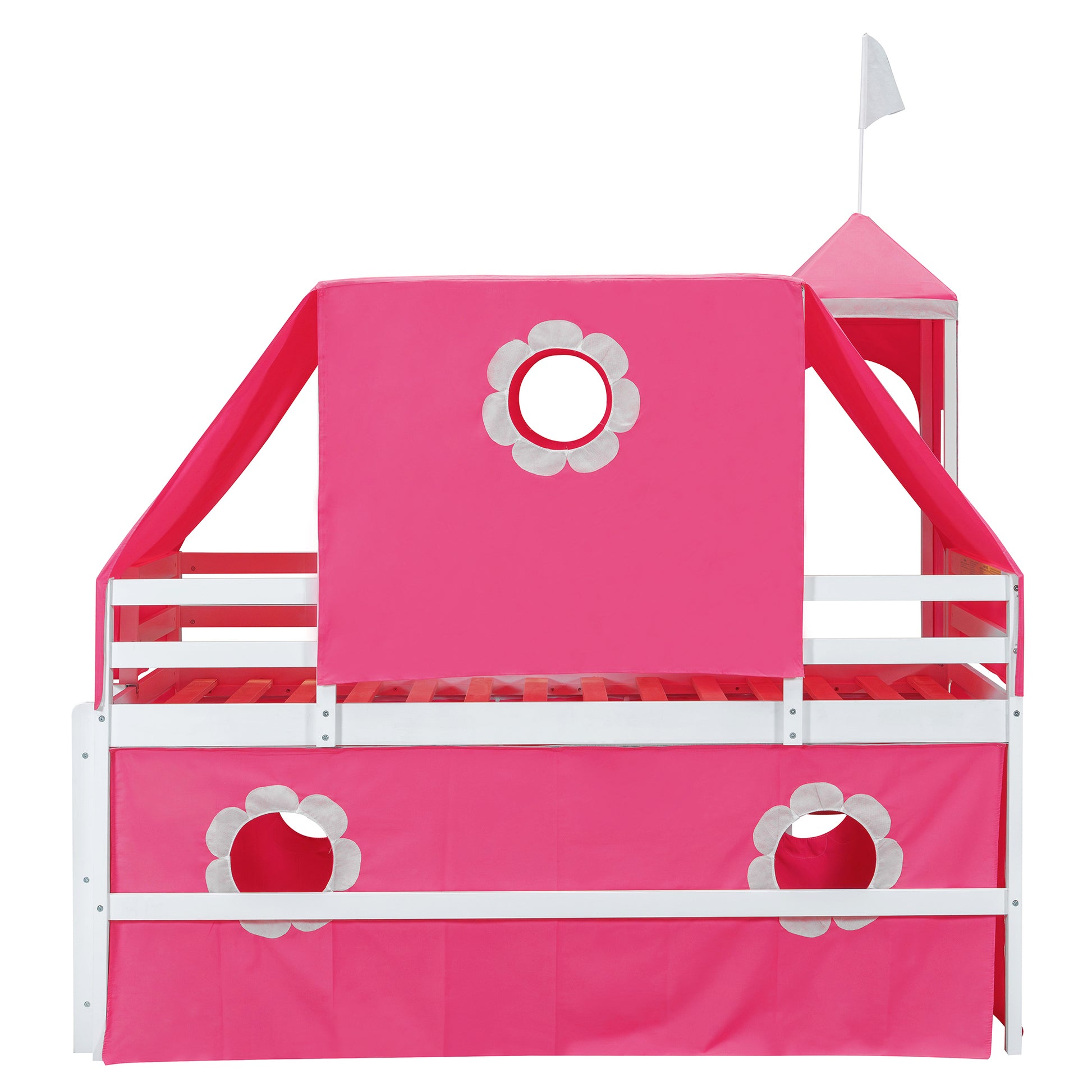 Twin Size Loft Bed with Slide Pink Tent and Tower - Pink(OLD SKU:N708P249511H) image 11