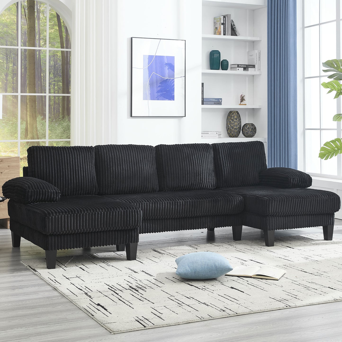 [VIDEO provided][New]U-Shaped Couch with Oversized Seat,4-Seat Sofa with Double Chaise,Comfortable and spacious indoor furniture for Living Room,Apartment image 3
