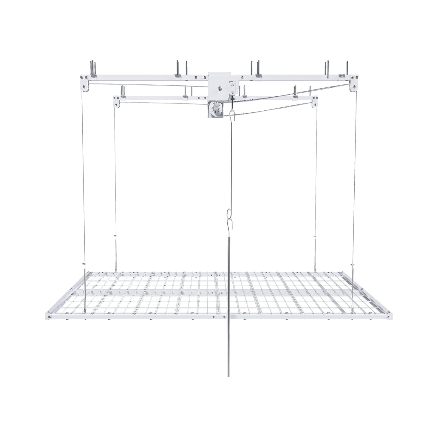 White Overhead Garage Storage Rack 4x8 FT for High Ceilings 10-12 FT, 350LBS Capacity All-Steel Construction with Safety Lock (Installation Required, Heavy-Duty Garage Organizer) image 12
