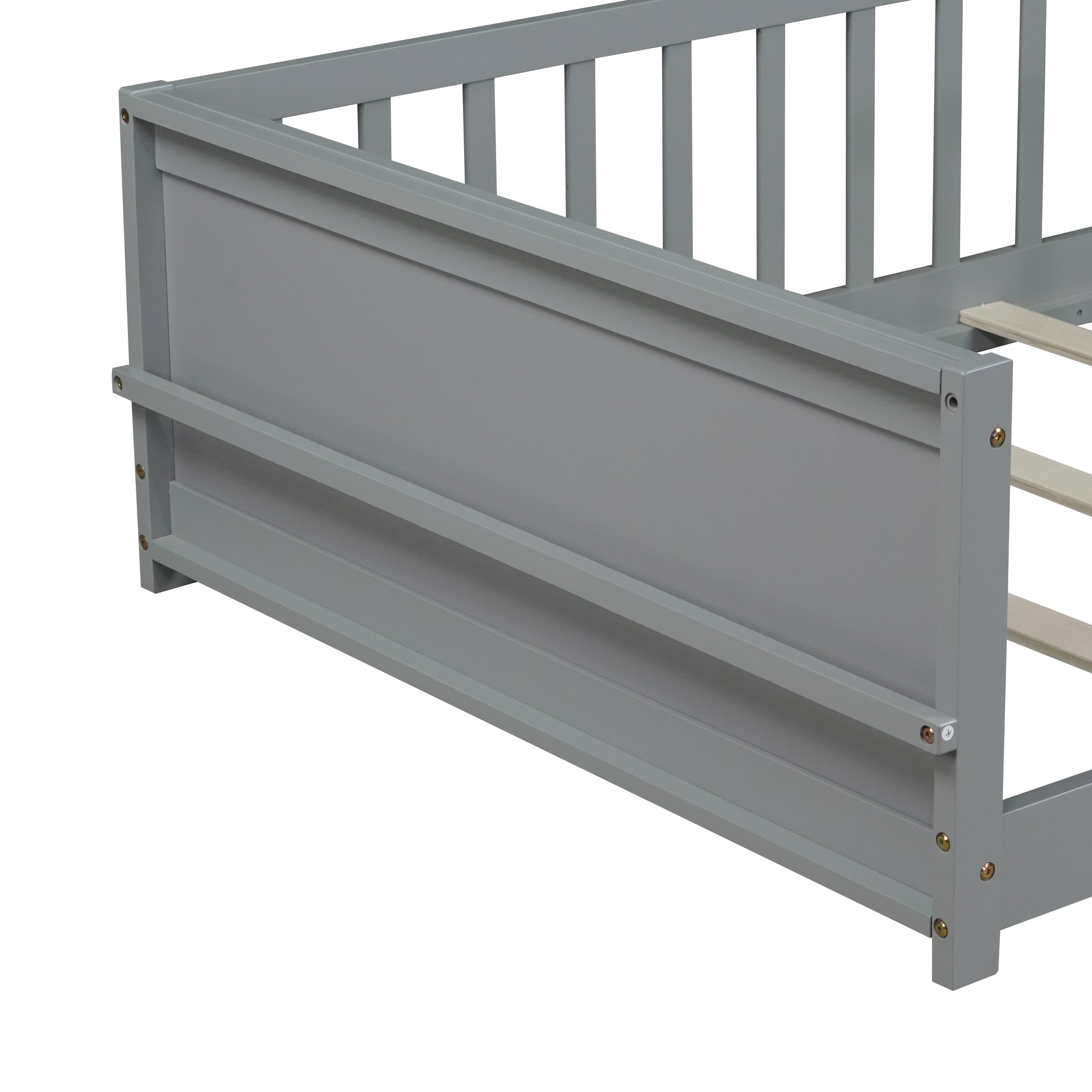 Twin size Floor Platform Bed with Built-in Book Rack,Grey(Old Sku:W504P143306) image 8