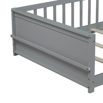 Twin size Floor Platform Bed with Built-in Book Rack,Grey(Old Sku:W504P143306) image 8