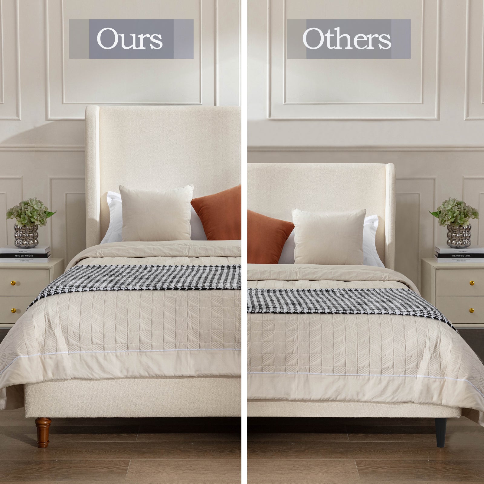 Harper Tall Headboard Upholstered Bed / 54" High Headboard / Elegant Simplicity / No Box Spring Needed / Easy Assembly / California King / Ivory Boucle image 9