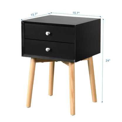 Side Table,Bedside Table with 2 Drawers and Rubber Wood Legs, Mid-Century Modern Storage Cabinet for Bedroom Living Room, Black image 8