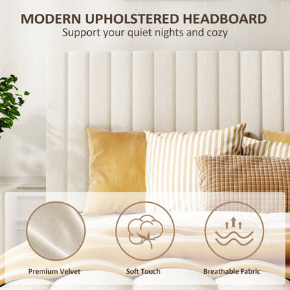 Queen Size Bed frame, Velvet Upholstered Platform Bed with Height-Adjustable Headboard, Sturdy Frame and Alats, Quiet Design, No-Spring Mattress Compatible, Easy to Assemble, Beige image 4