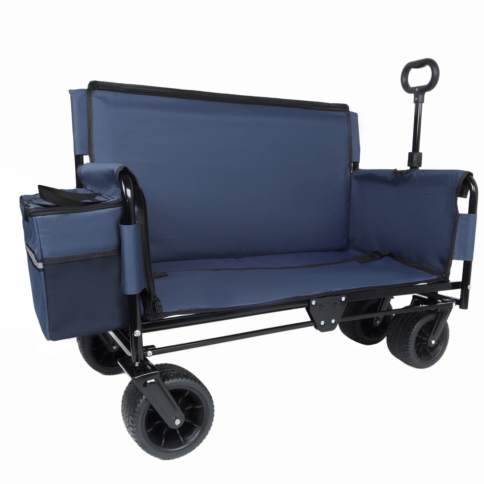 3-in-1 Folding Wagon Cart with Bench Seat & Storage, patent protection- Includes 1 ice pack, 500lbs Heavy-Duty, 180L Capacity All-Terrain Wheels for Camping, Beach, Sports, Garden, dark blue image 10