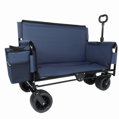 3-in-1 Folding Wagon Cart with Bench Seat & Storage, patent protection- Includes 1 ice pack, 500lbs Heavy-Duty, 180L Capacity All-Terrain Wheels for Camping, Beach, Sports, Garden, dark blue image 10