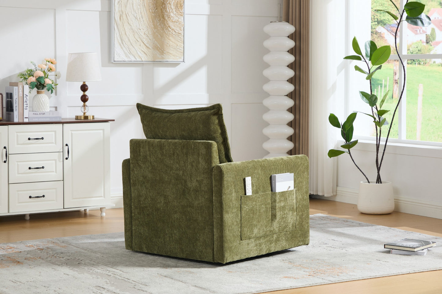 UNITED WE WIN Swivel Barrel Chair - Mid Century Modern Chair, Thick Padded Arm Chair with Solid Metal Base, Comfortable Single Sofa Chair, Swivel Accent Chair for Living Room Bedroom image 10