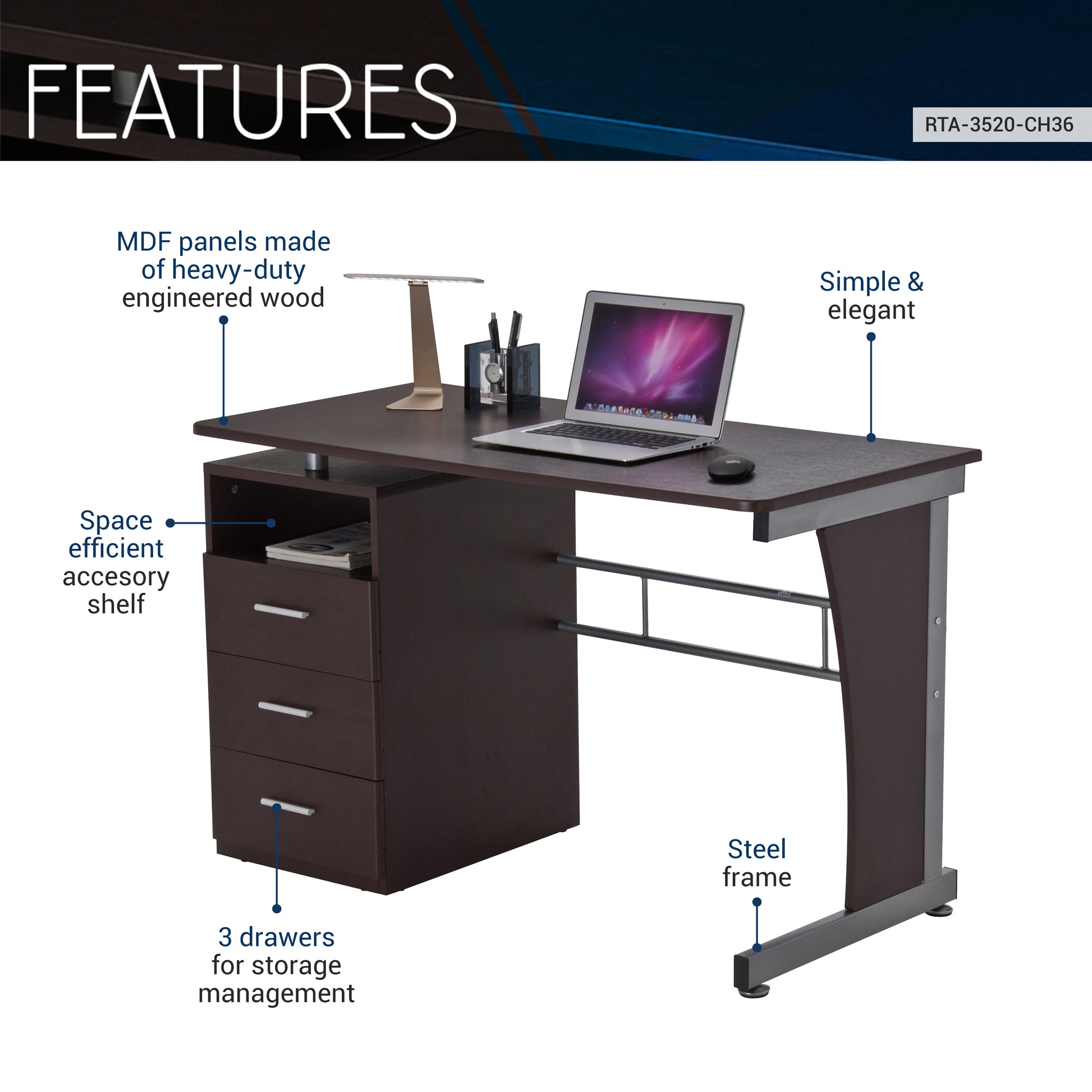 Techni Mobili Computer Desk with Ample Storage image 3