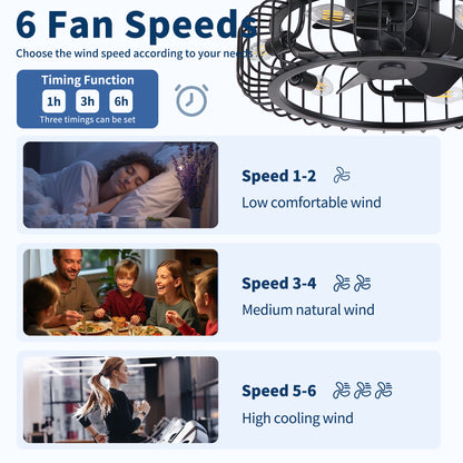 20" Black Industrial Flush Mount Ceiling Fan with Lights, Low Profile Fandelier with E12 Sockets, Reversible DC Motor, 6 Speeds, Quiet Ceiling Fan for Bedroom Kitchen Dining Room Farmhouse image 9