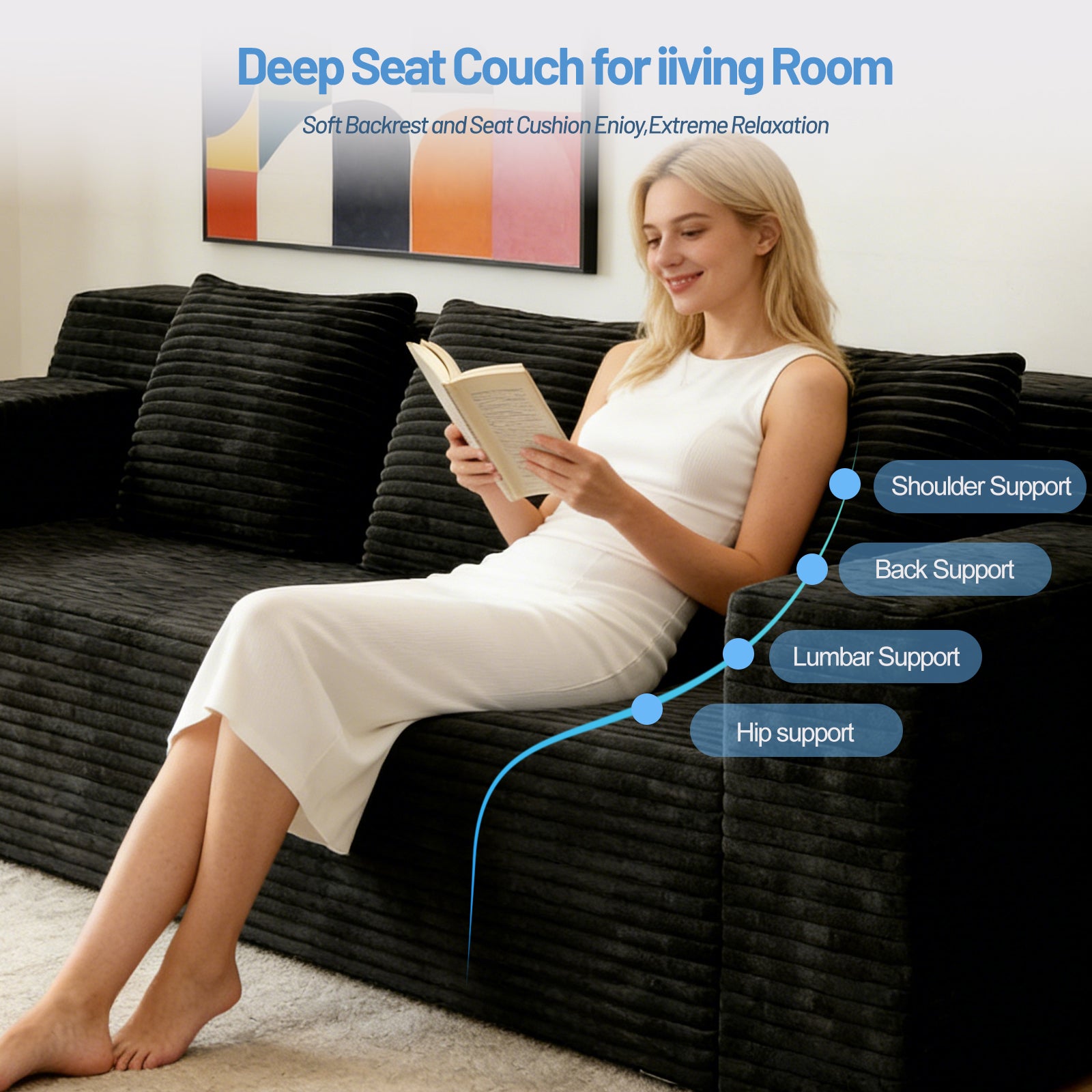 71" 3Setaser Sofa,Corduroy Fabric,Deep Seat Couches,Comfy Loveseat Sofa,No Assembly,1pcs for Living room, Bedroom,Conference room,Apartment image 2