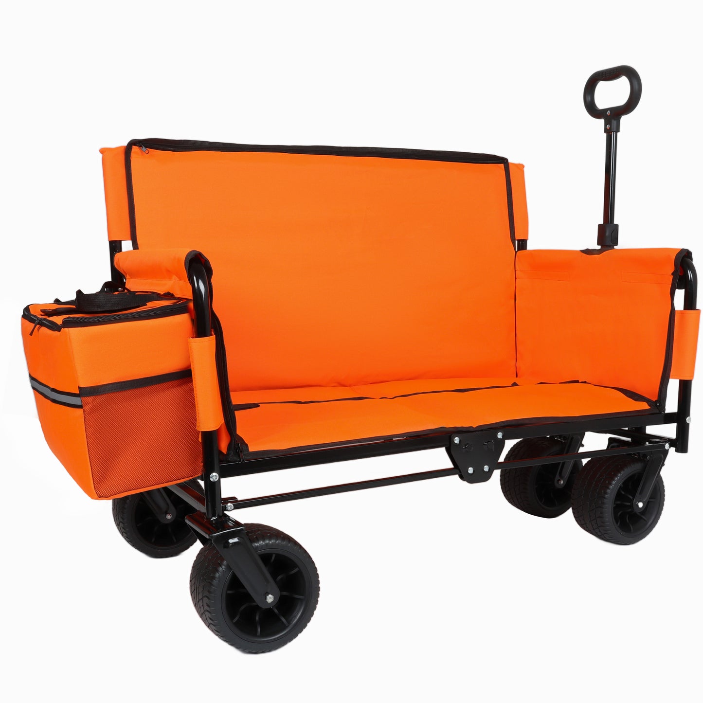 3-in-1 Folding Wagon Cart with Bench Seat, patent protection- Includes 1 ice pack, 500lbs Heavy-Duty Utility Wagon, 180L Capacity All-Terrain Wheels for Camping, Beach, Sports, Garden, orange image 8