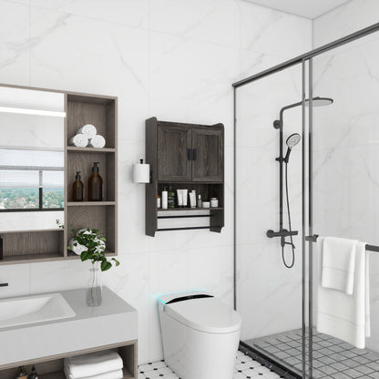 Bathroom Wall Cabinet with Doors,Adjustable Shelf,Towel Bar and Paper Holder, Over The Toilet Storage Cabinet, Medicine Cabinet for Bathroom-Grey image 1