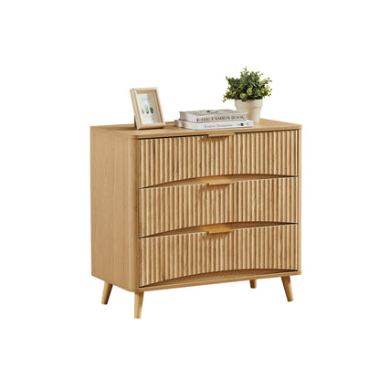 Fluted 3 Drawer Dresser, Modern Tall Chest of Drawers with Vertical Grooved Design, Wood Storage Cabinet with Metal Handles for Bedroom Living Room, Oak. (31.5"W x 15"D x 30"H). image 6