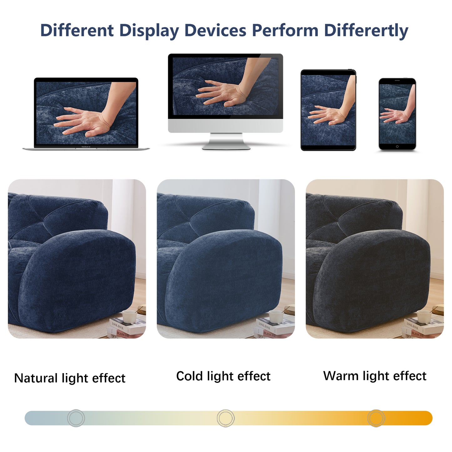 U-shaped Boneless Sofa,Soft Velvet Fabric,Tufted Design,32D High Density Sponge,No Assembly Required,Ergonomic Design Bottom, Anti-Slip Design,Movable Ottomans For Bedrooms,Blue image 12