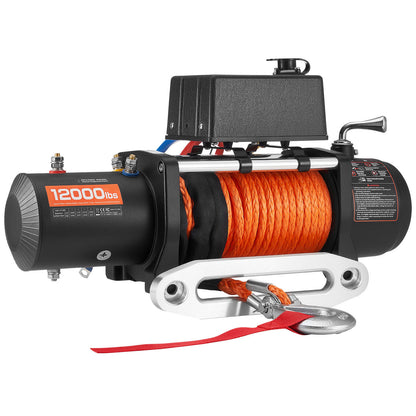 Electric Winch, 12000 lbs Load Capacity, 12V DC Truck Winch with Φ0.36 in x 75.5 ft Synthetic Rope, Wireless & Wired Remote Control, IP55 Waterproof for Towing Off-Road SUV Jeep Trailer Boat image 4