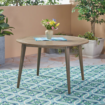 Round Acacia Wood Dining Table, Grey Finish, 47.25" Outdoor Patio Table with Slatted Top, Weather Resistant, 30" Height, for Backyard Garden(Original SKU:63119.00GRY) image 3