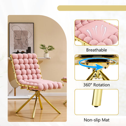 Set of 2 Modern Pink Bubble Tufted Accent Chair, Plush Velvet Swivel Chair with Gold Metal Legs, Ergonomic Armless Chair for Living Room, Bedroom & Dining Area image 6