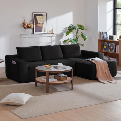 104" Cloud Sectional Sofa with L-Shape Chaise and Side Pockets, Modern Modular Design, with side pockets, Upholstered Couch for Living Room/Bedroom, No Assembly Required (CorduroyFabric),Black, Right image 5