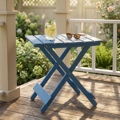 Folding Square Table Patio Outdoor solid wood Table for Backyard, Balcony, Portable Design Space-Saving Blue Color image 6