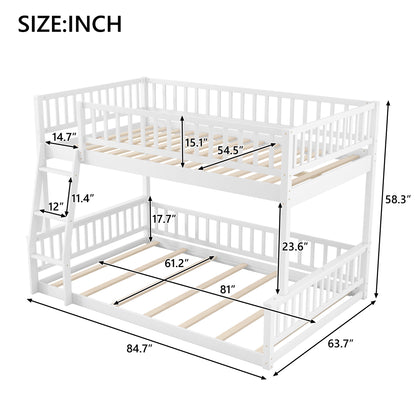 Full XL over Queen Bunk Bed with Ladder and Guardrails, White image 10