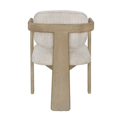 Modern Oak Finish Arm Chairs Set of 2 Beige Fabric Upholstery Curved Backrest Solid Rubberwood Dining Room Furniture image 7