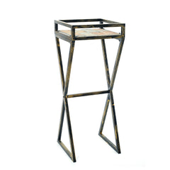 35.5" Gray Stone Slab Black / Gold Metal Plant Stand