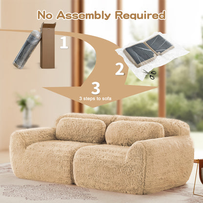 2-seater Modular Sectional Sofa Couches,Soft Fluffy Plush Fabric Bottom Anti-Slip Design,32D High Density Sponge,No Assembly Required Ergonomic Design,With Throw Pillows For Study,Light Khaki image 10