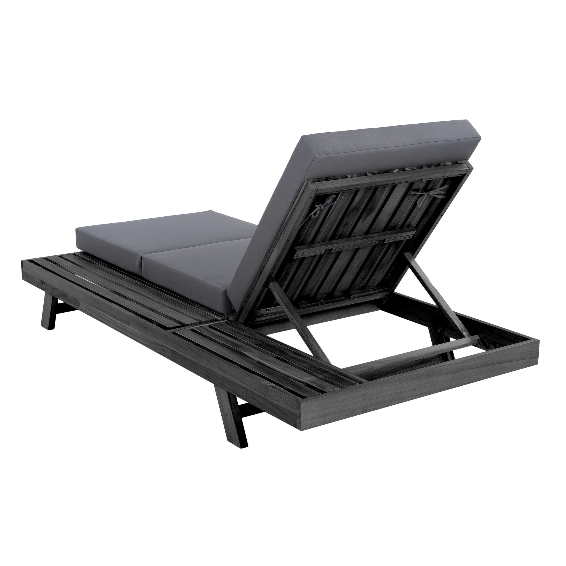 Lounge Chaise Set, Space Available On One Side, Acacia Solid Wood In Black With Lounge Cushion (Dark Grey & Triple Fold) – Matching Cream Version Available image 12