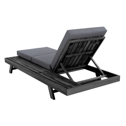 Lounge Chaise Set, Space Available On One Side, Acacia Solid Wood In Black With Lounge Cushion (Dark Grey & Triple Fold) – Matching Cream Version Available image 12