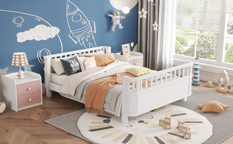 Full Size Wood Platform Bed for Kids, Wood Low Profile Full Bed with Rails for Girls and Boys, White (Patented Design, Old SKU W2593P233767) image 7