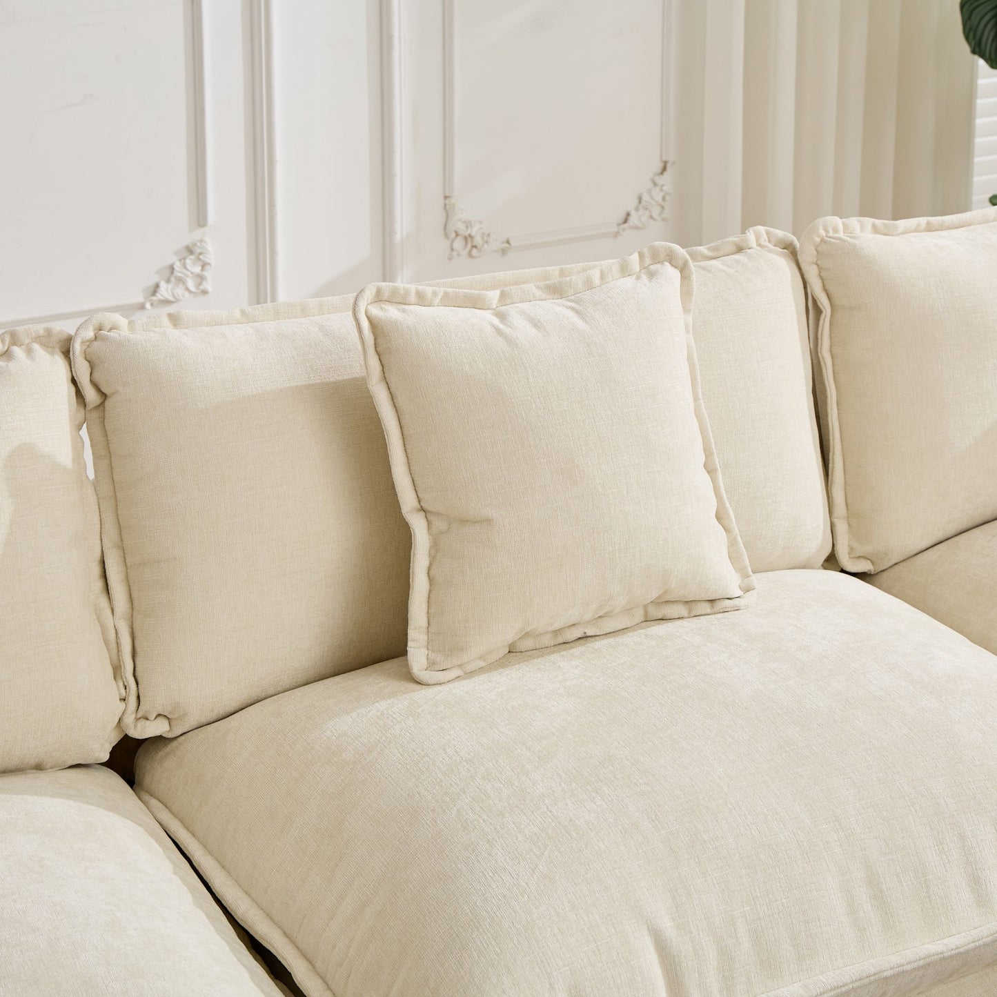 Cloud Sofa two Seats (the cushion on the armrest not included), Modern Sectional Couch, for Apartment, Comfy Double Layer Upholstered Seat Cushion, Breathable Chenille Fabric, Beige,SW504ABG image 2