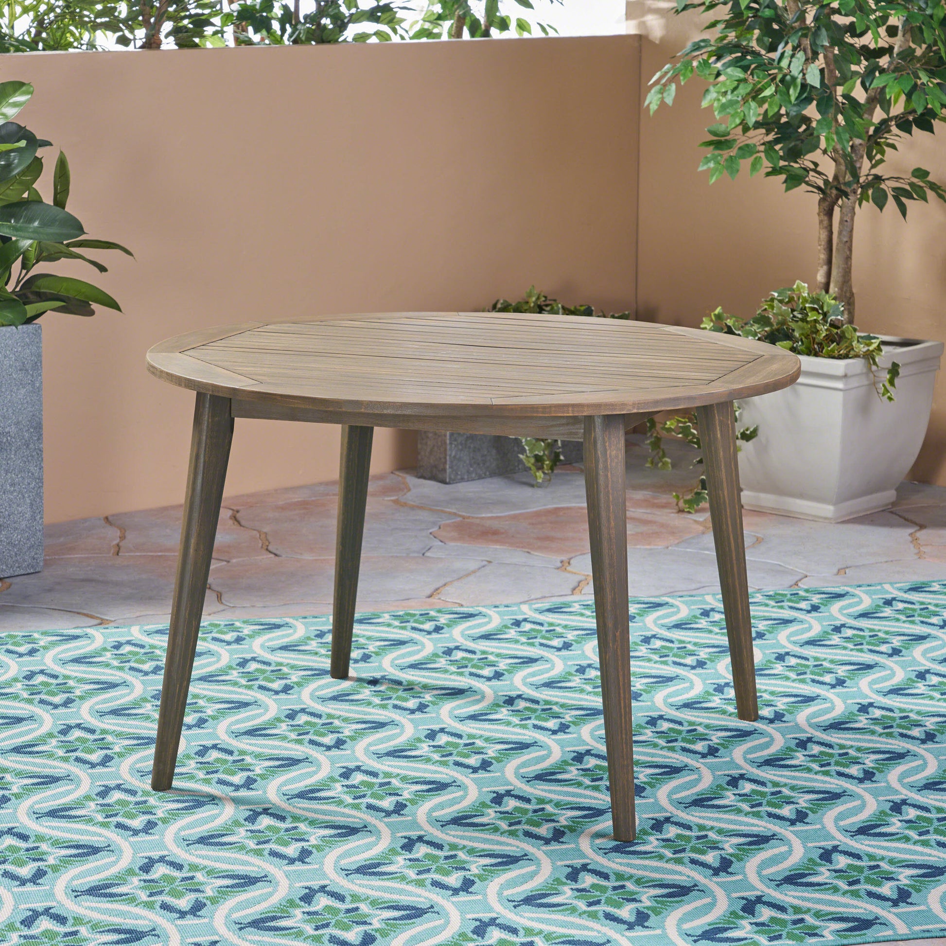 Round Acacia Wood Dining Table, Grey Finish, 47.25" Outdoor Patio Table with Slatted Top, Weather Resistant, 30" Height, for Backyard Garden(Original SKU:63119.00GRY) image 5