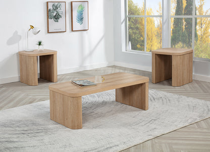 3pc Beautifully Crafted Three-piece Set Natural Charm Warm Wood-inspired Finish Curved Edges Coffee Table Features Hidden Casters Wooden Living Room Furniture image 1