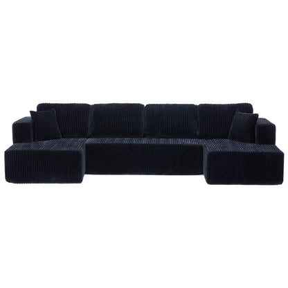 U shape Modular Sectional Sofa, Compressed Sectional Sofa Modern Minimalist Style Corduroy Couch, Sleeper Sofa for Living Room, Bedroom, Comfy Compressed Sofa Couch Space-Efficient,BLACK image 8