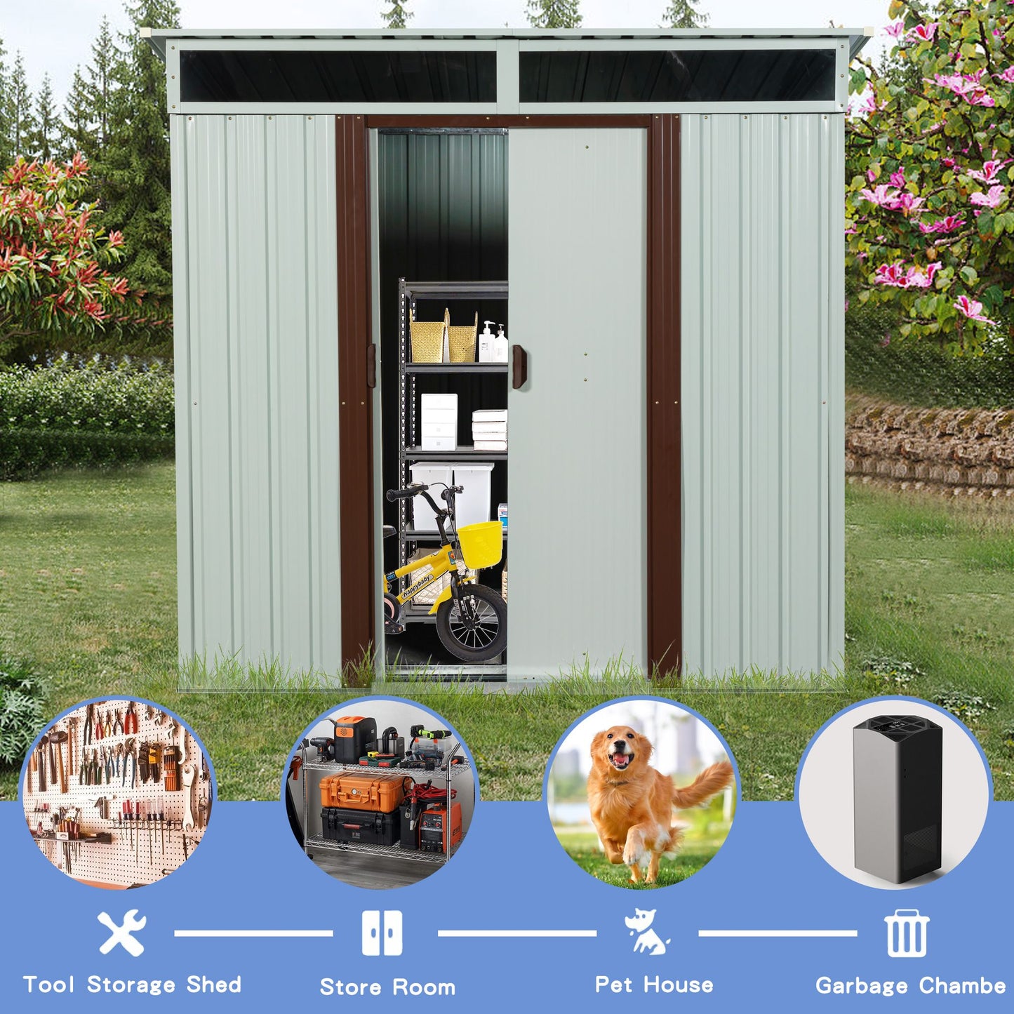 6ft x 5ft Outdoor Metal Storage Shed White image 3