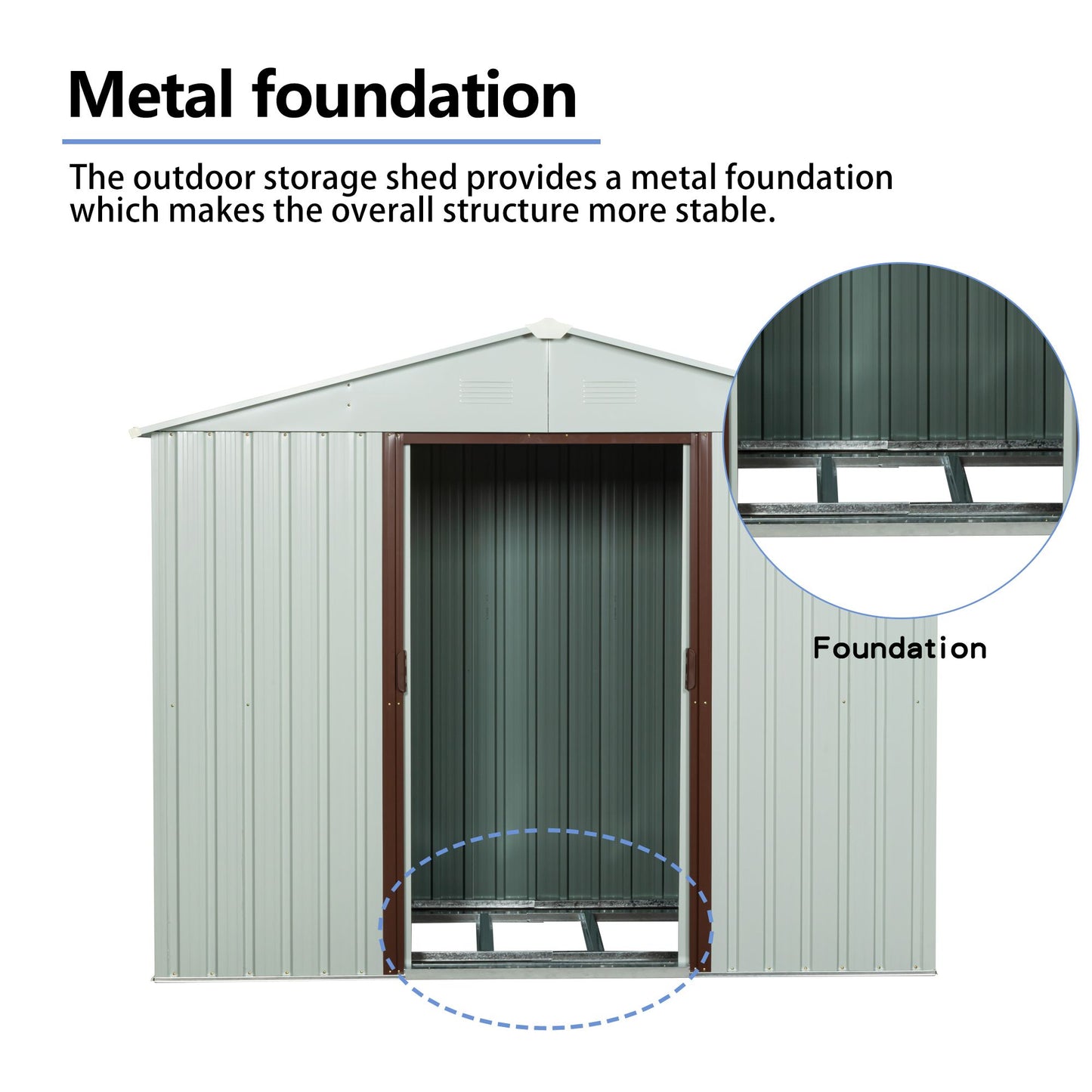 6ft x 5ft Outdoor Metal Storage Shed with Metal foundation ,White image 5