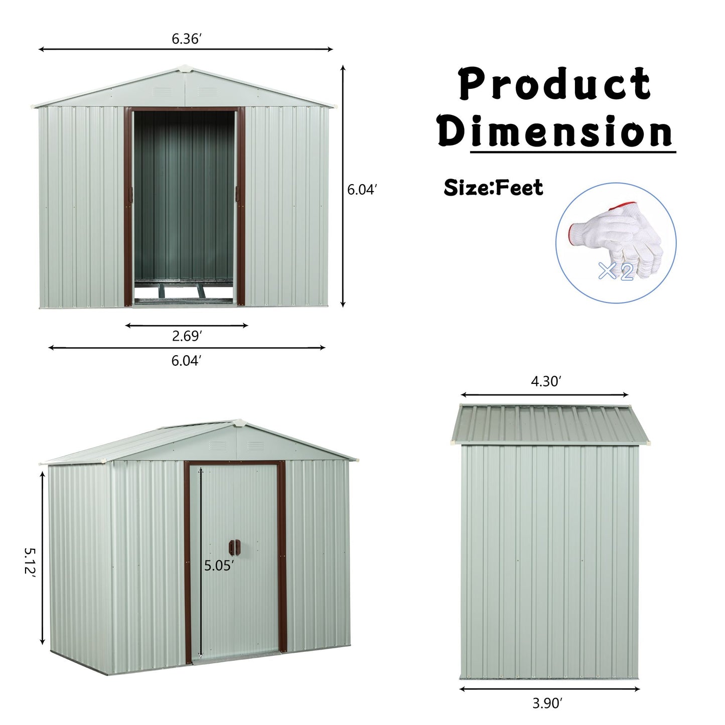 6ft x 5ft Outdoor Metal Storage Shed with Metal foundation ,White image 7