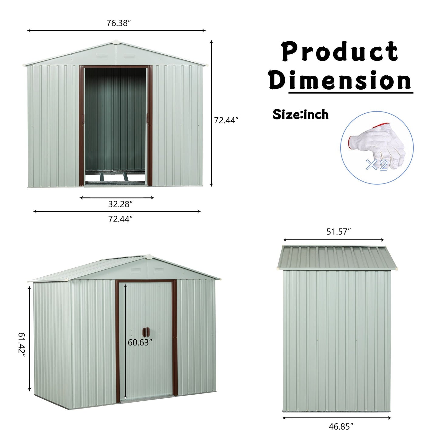 6ft x 5ft Outdoor Metal Storage Shed with Metal foundation ,White image 8