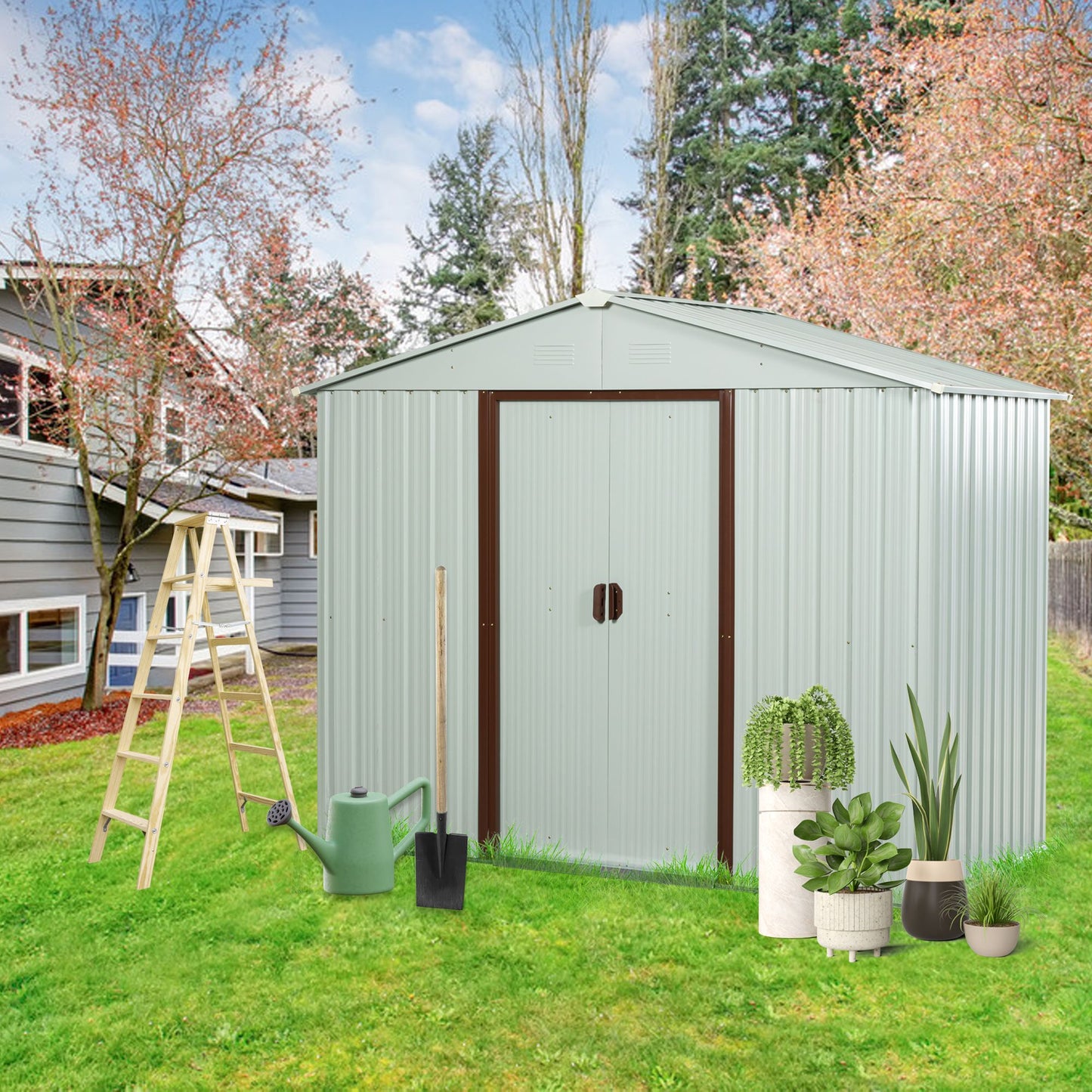 6ft x 5ft Outdoor Metal Storage Shed with Metal foundation ,White image 1