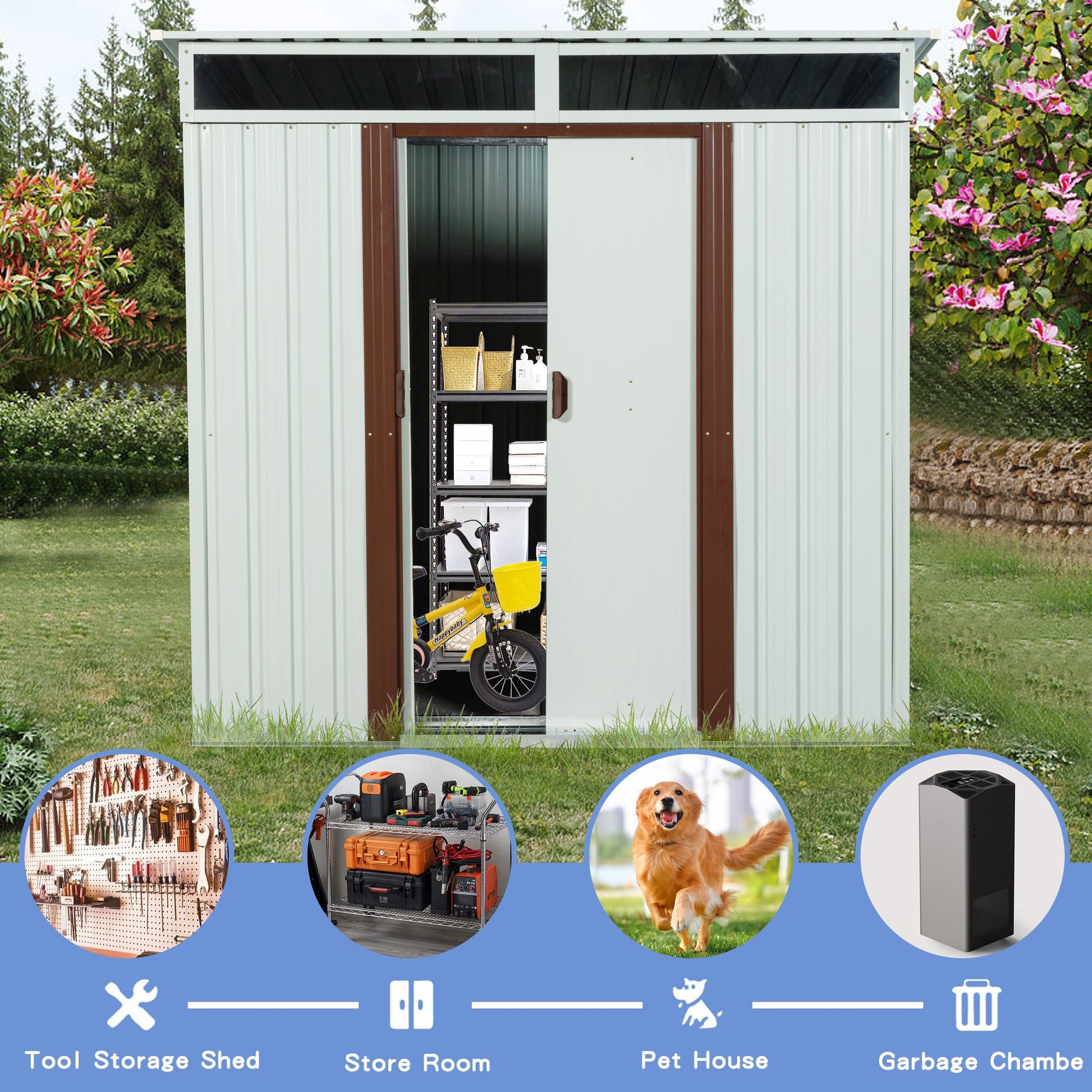 6ft x 5ft Outdoor Metal Storage Shed With window and Metal foundation White image 9