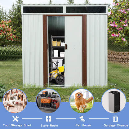 6ft x 5ft Outdoor Metal Storage Shed With window and Metal foundation White image 9