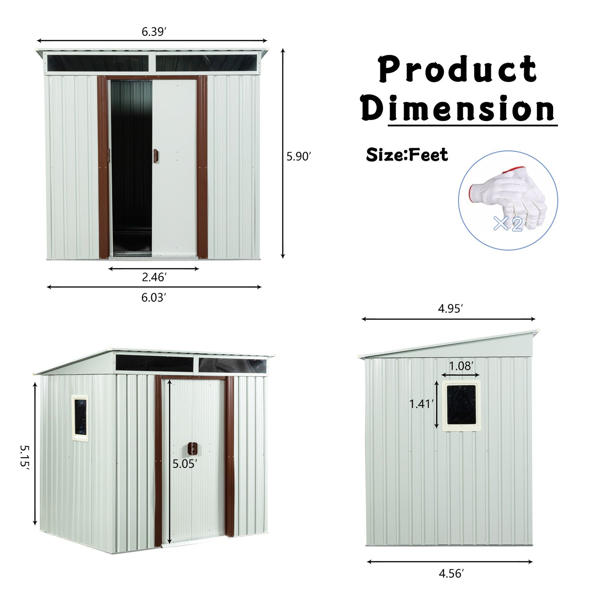 6ft x 5ft Outdoor Metal Storage Shed With window and Metal foundation White image 8